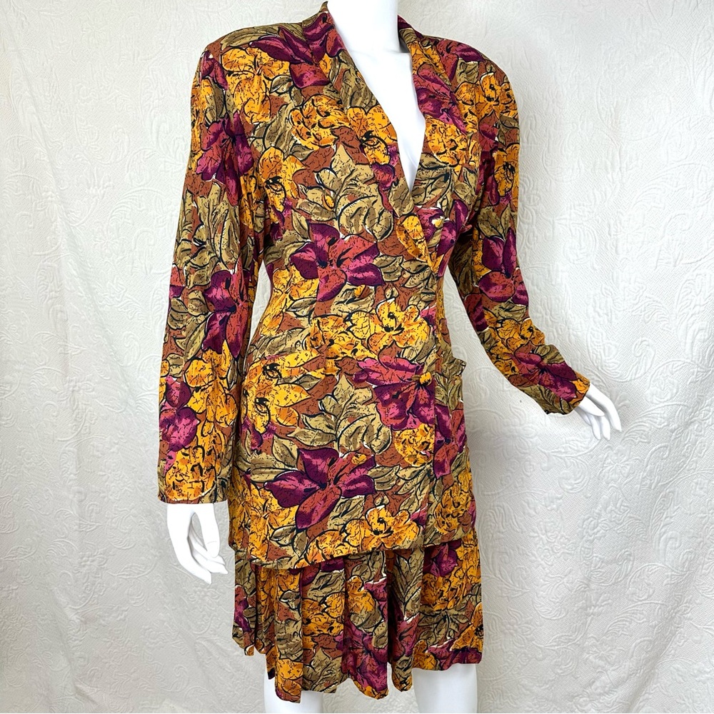 Anne Tjian for Kenar 2 RARE VTG 80s Floral Rayon Skirt Set Suit